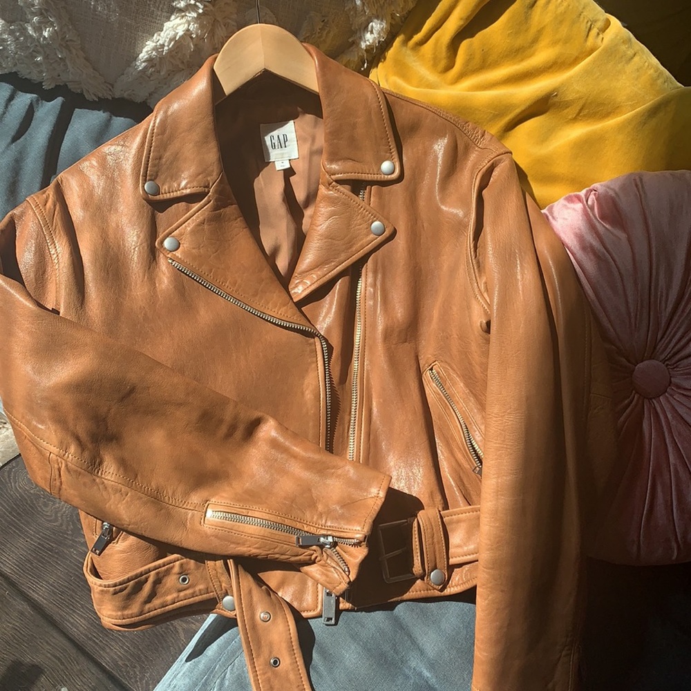 GAP - Cognac Biker Leather Jacket